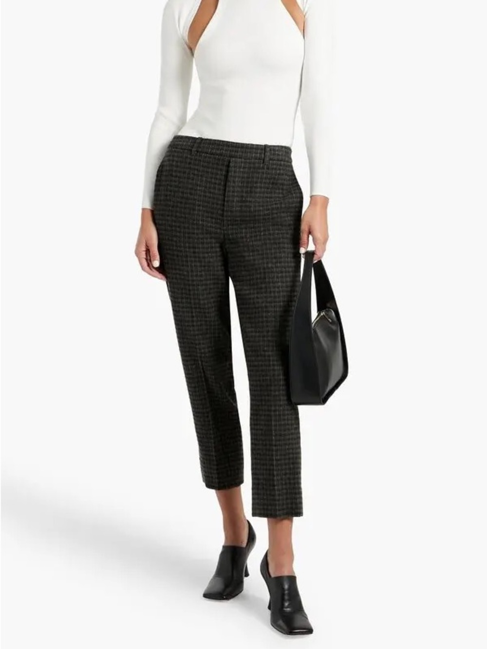 Vince Women’s Dark Green Checkered Wool Cashmere Blend Cropped Pants Size M